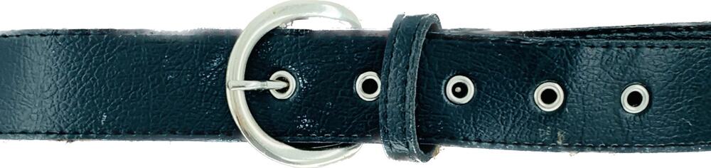 Black Faux Leather Belt 36 Inches Unisex Silver Buckle Eyelet Holes Imperfect